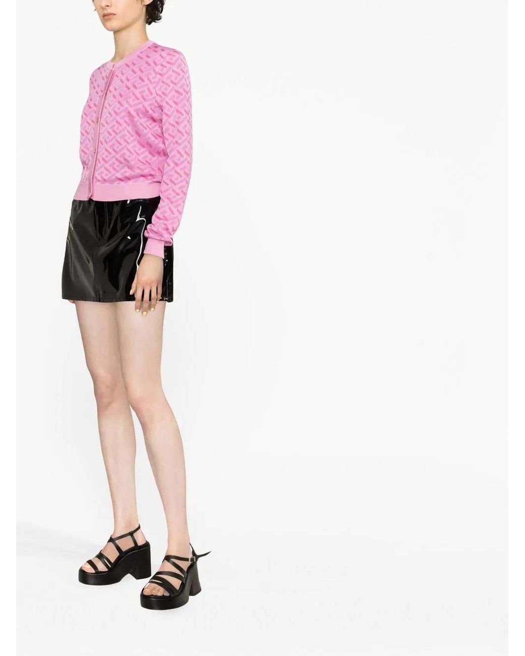 Cardigan rose à motif à clé grecque Versace en coloris Pink