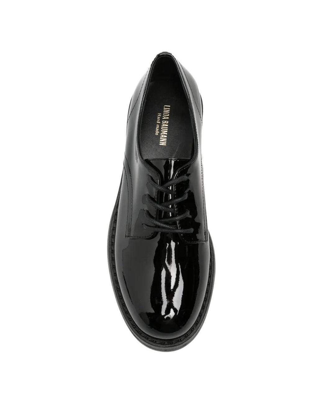 Linda Baumann Black Patent-Finish Lace-Up Loafers