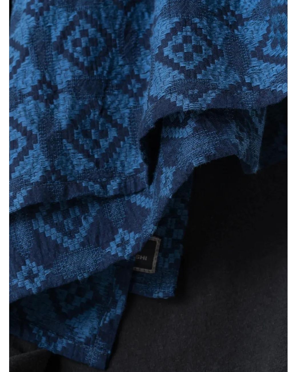Maharishi Blue Komon Aizome Geometric-Pattern Scarf