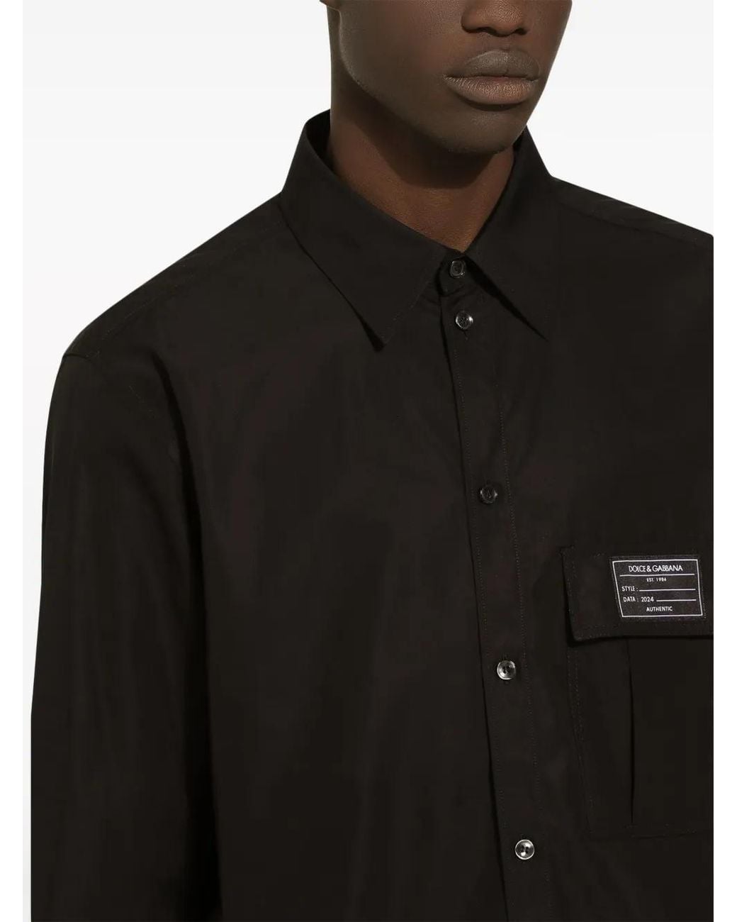 Dolce & Gabbana Black Logo-Patch Cotton Shirt for men