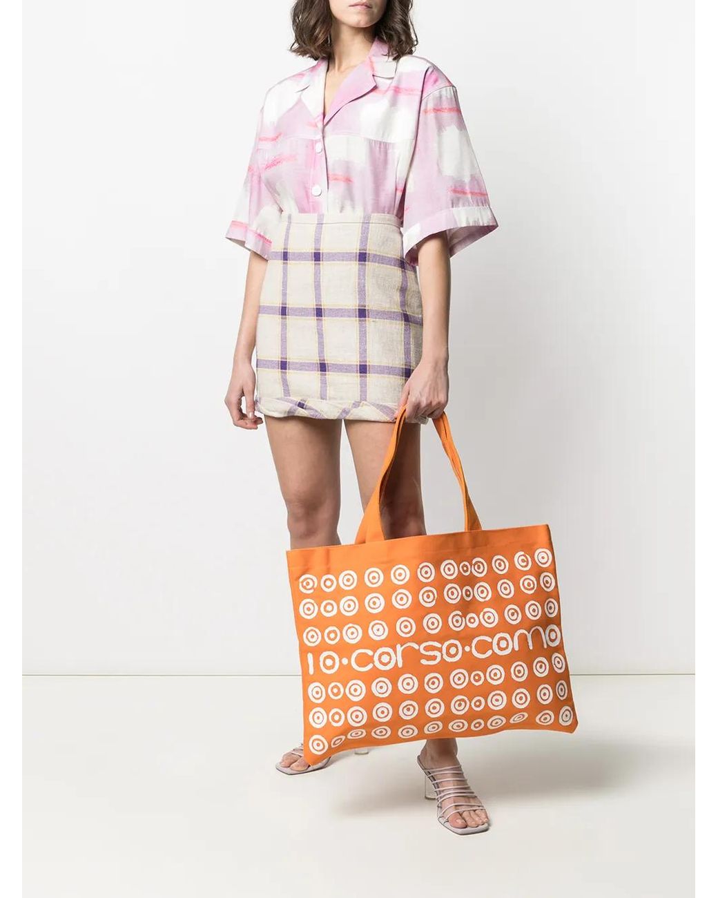 10 Corso Como Orange Spiral Logo Print Tote Bag