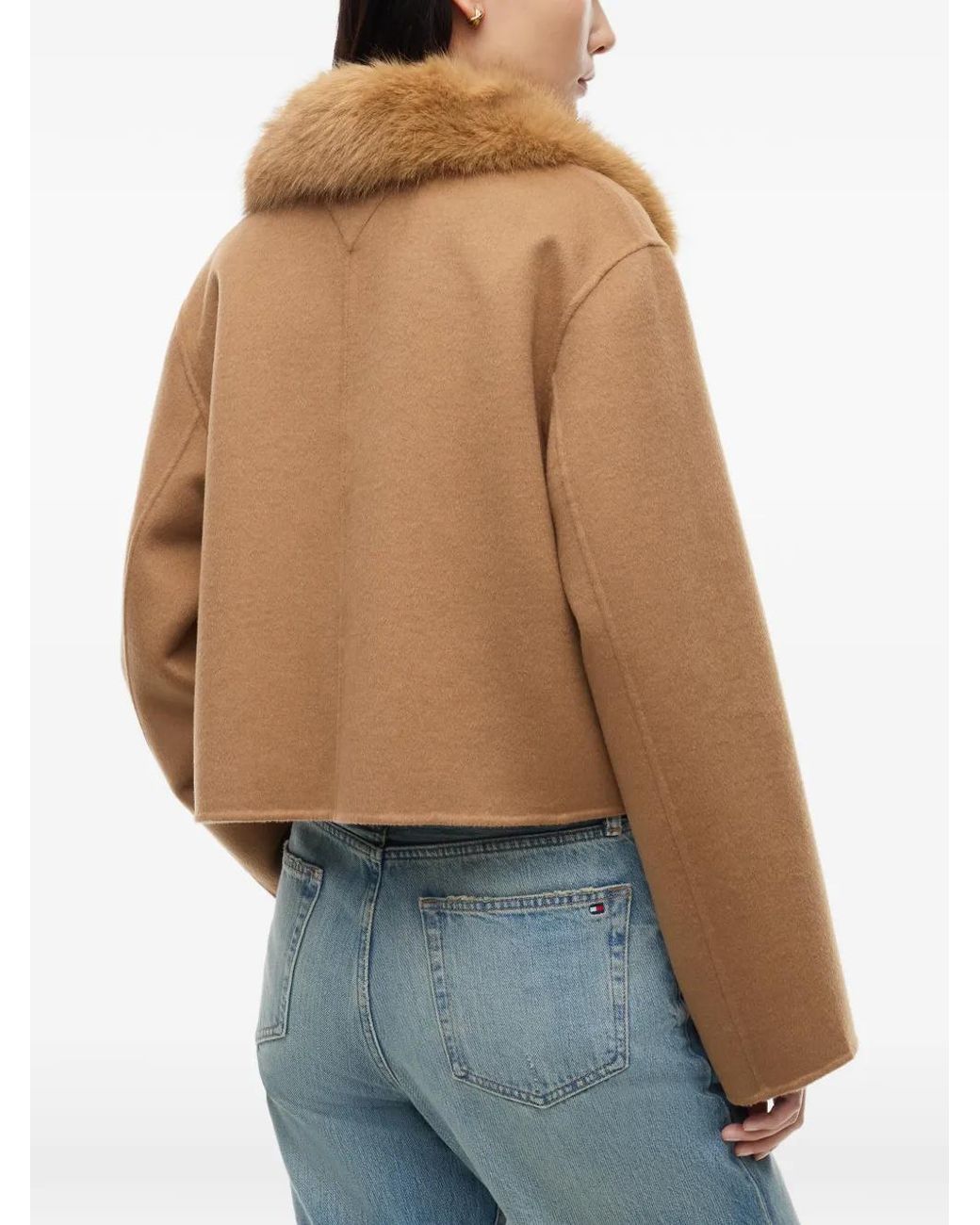 Tommy Hilfiger Natural Faux-Fur Collar Pocket-Detail Jacket