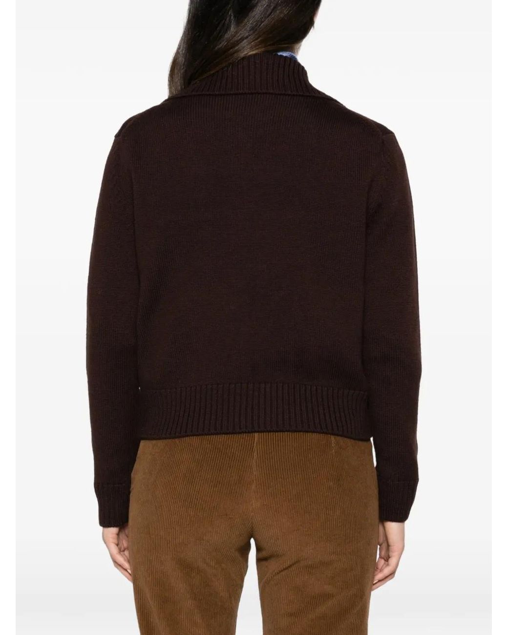 Alpha Studio Brown Zip-Up Ribbed-Trim Sweater