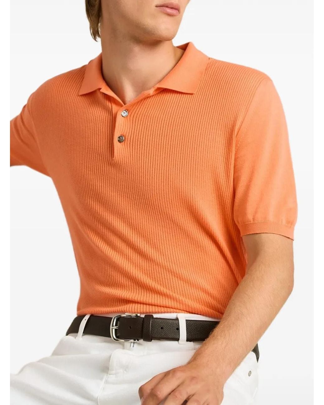 Polo De Algodón De Canalé Kiton de hombre de color Orange
