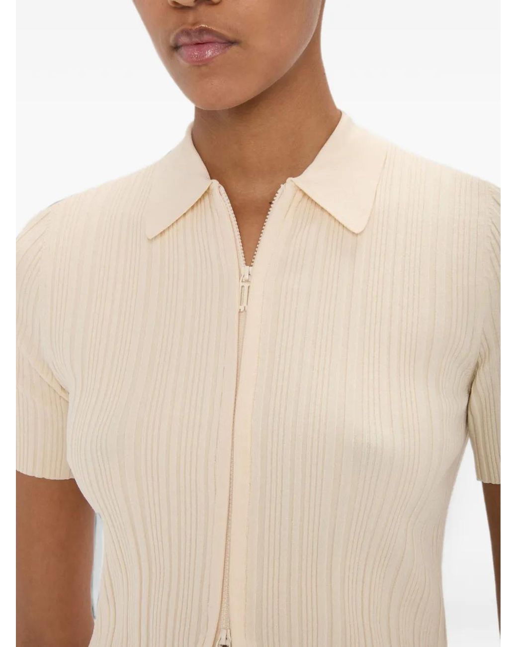 Victoria Beckham White Ribbed-Knit Short-Sleeve Shirt