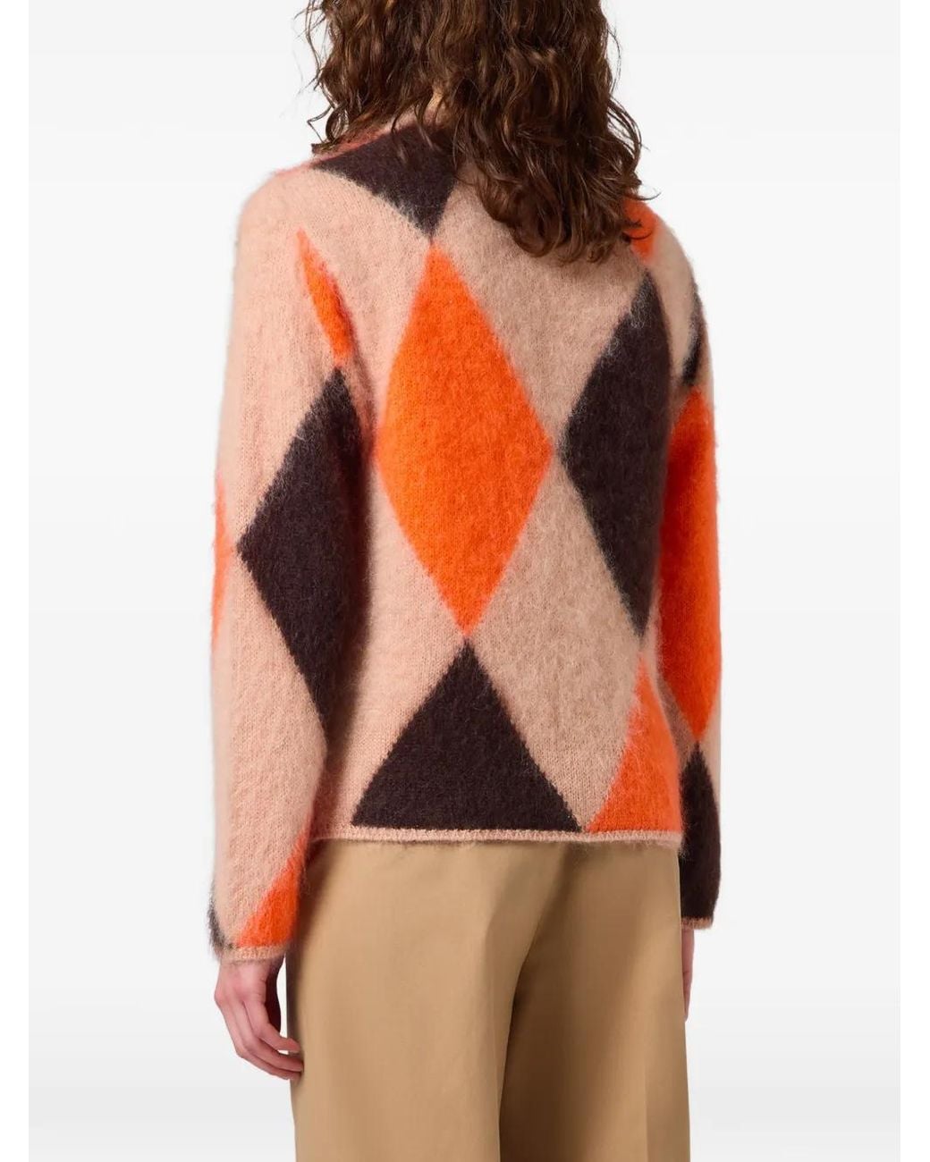 MSGM Orange Argyle-Pattern Button-Up Cardigan