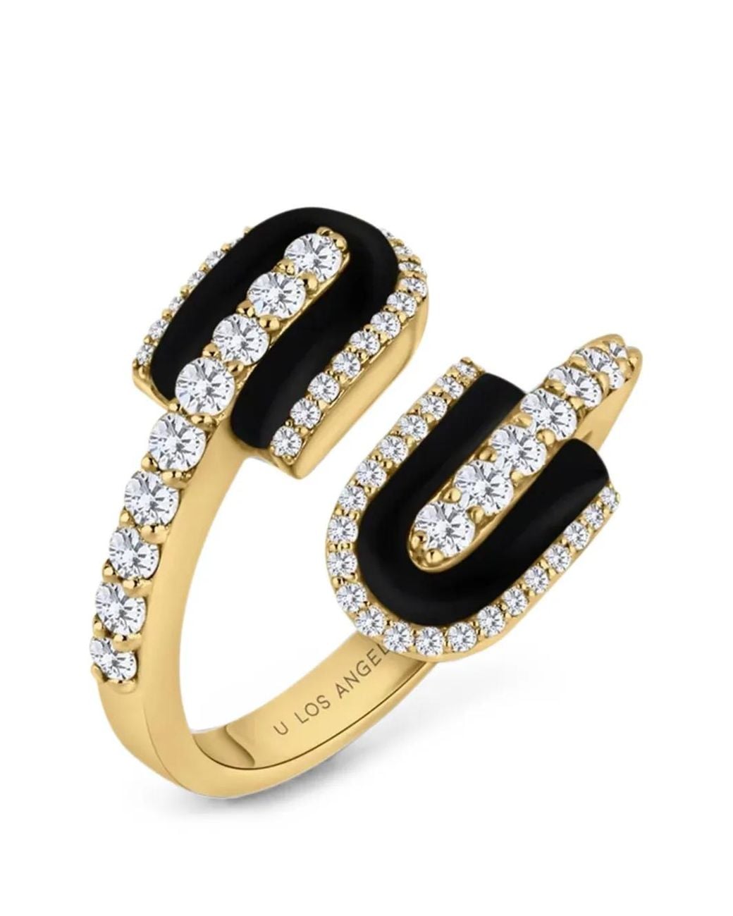 UNION LOS ANGELES Metallic U Duo Maxi Diamond And Onyx Ring
