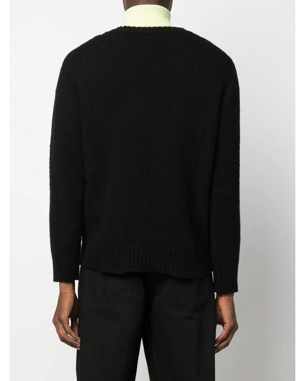 Raf Simons Black Logo-Patch V-Neck Jumper for men