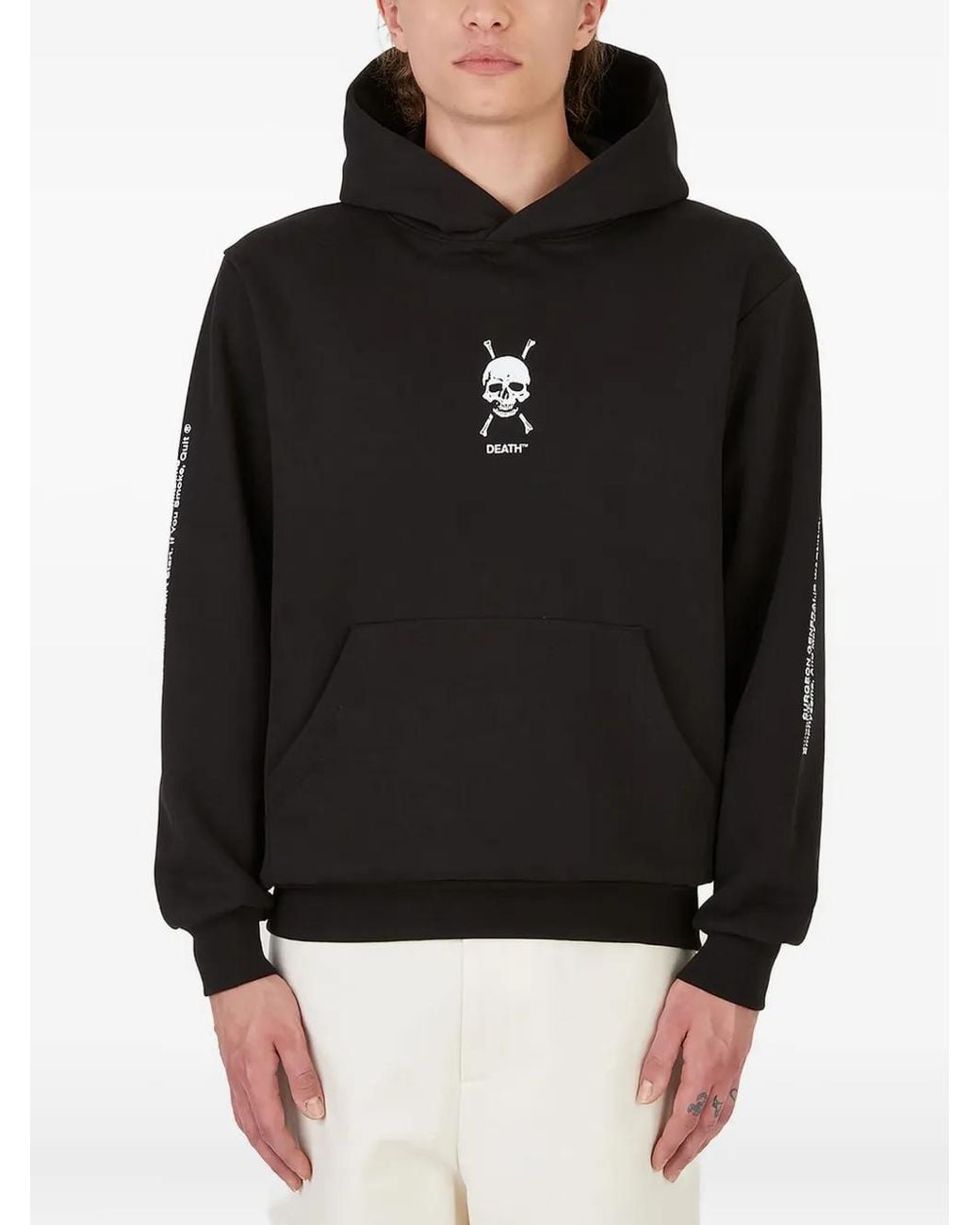 Death Cigarettes Black Skull Graphic-Print Hoodie for men
