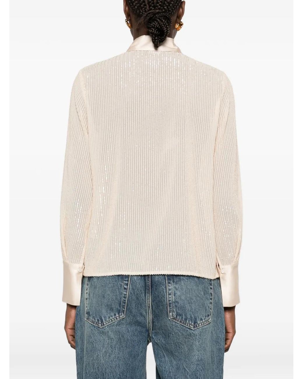 Peserico White Sequin-Embellished Striped Shirt