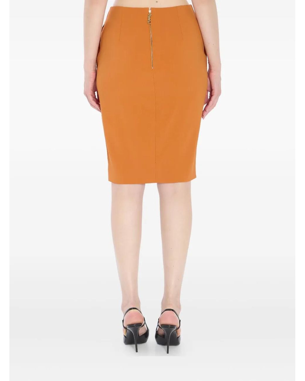 Saint Laurent Orange Pencil Midi Skirt