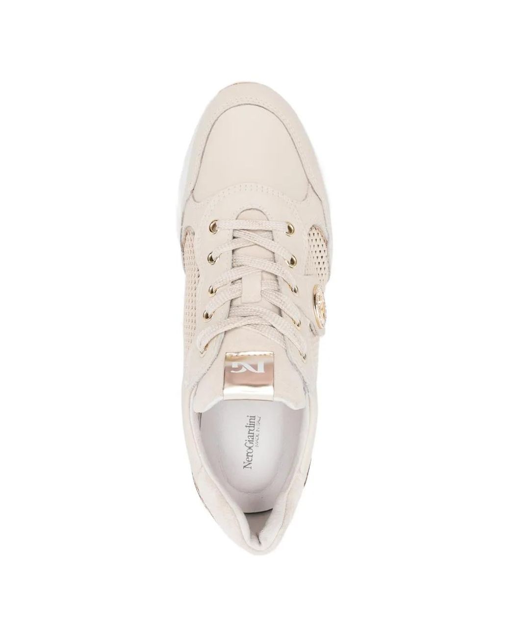 Nero Giardini White Pierced Leather Sneakers