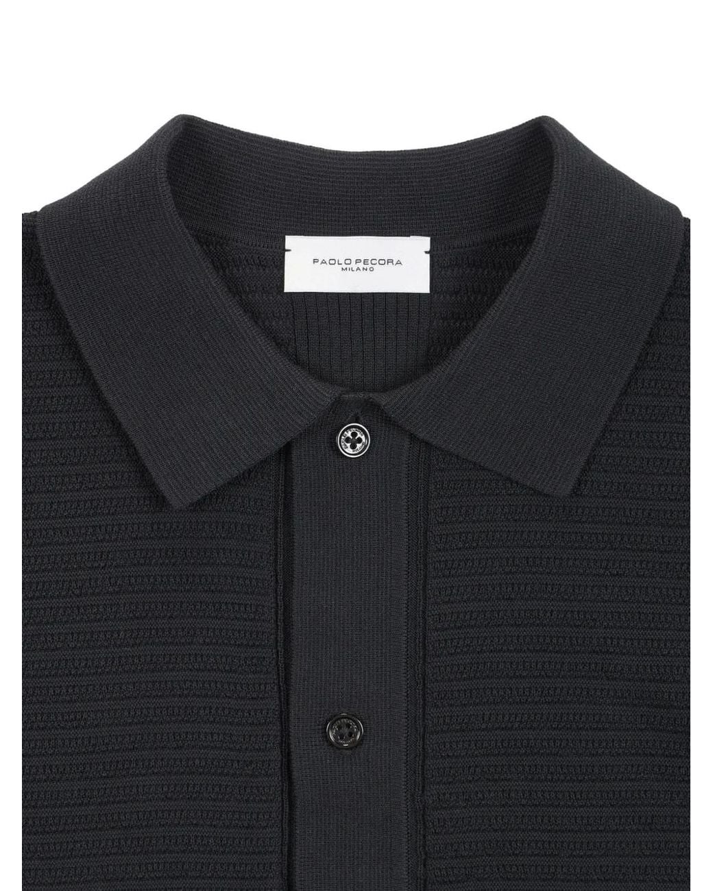 Paolo Pecora Black Textured-Knit Short-Sleeve Shirt for men