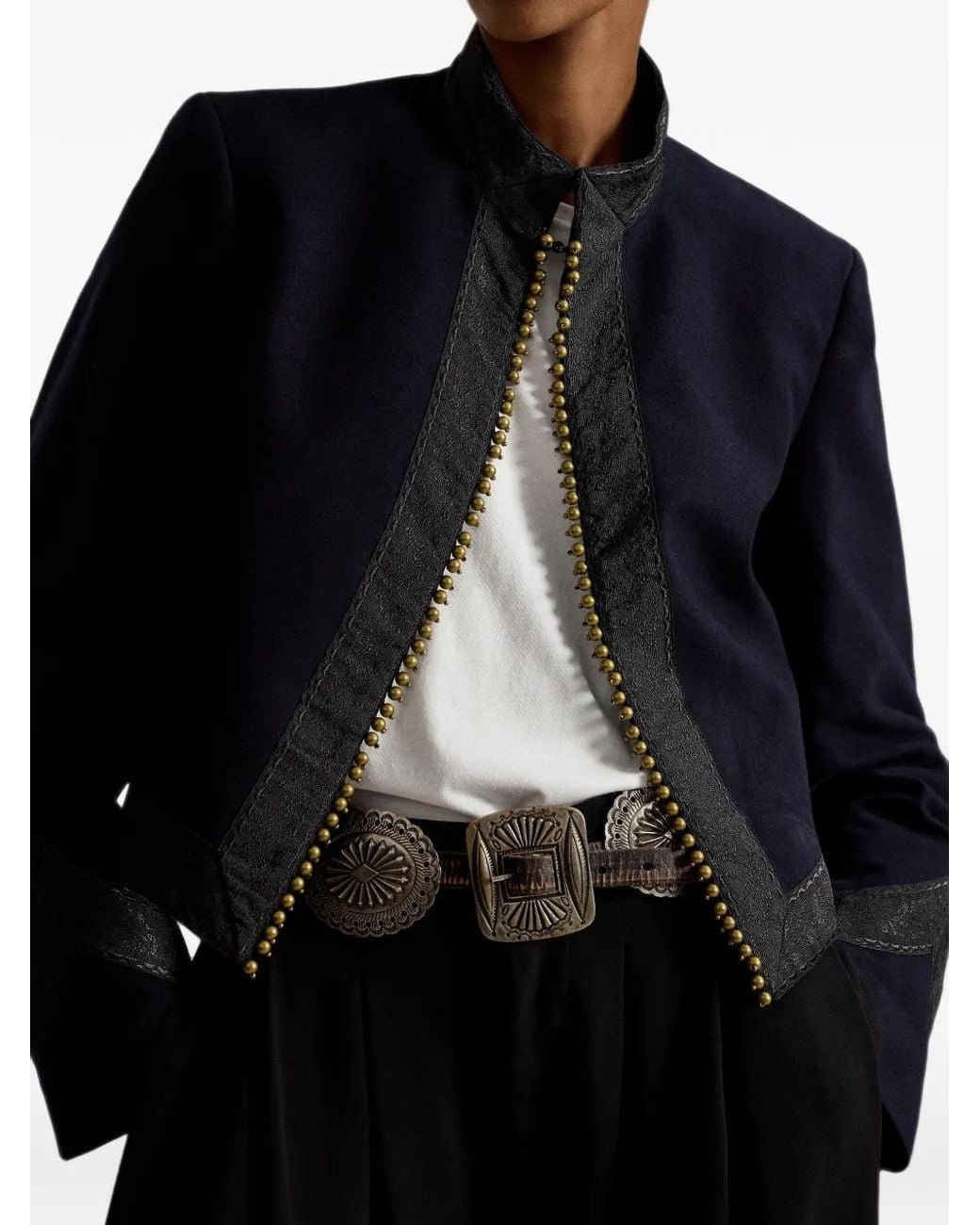 Polo Ralph Lauren Blue Embellished Cropped Cotton Jacket