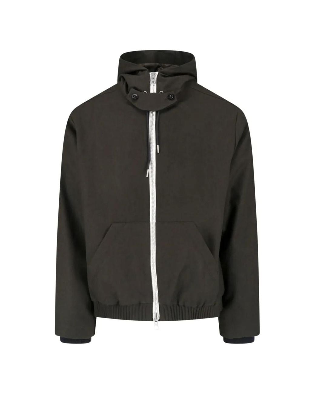 Sacai Black Cropped Boxy Jacket With High Collar And Hood for men