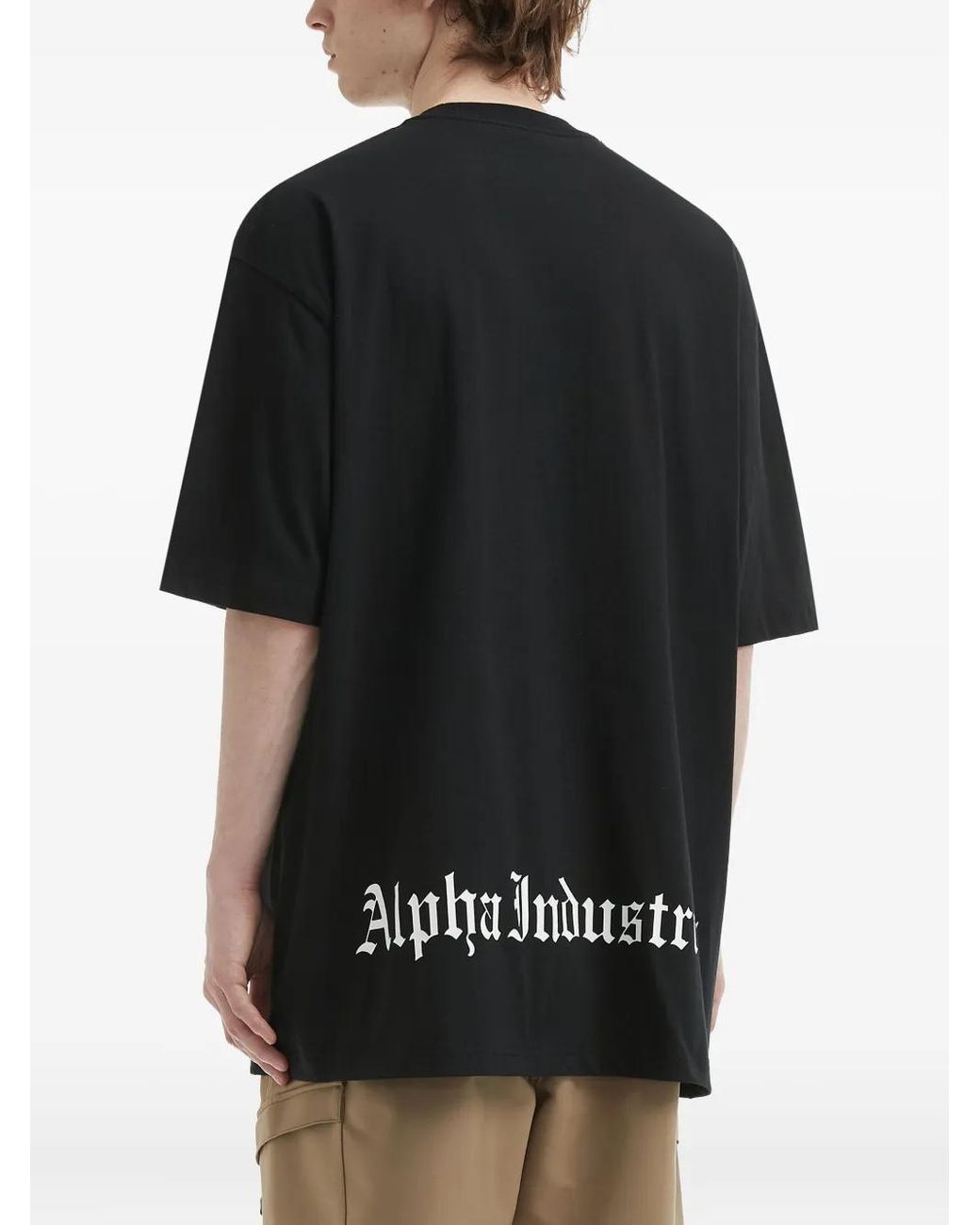 Alpha Industries Black Skull-Patch Cotton T-Shirt for men