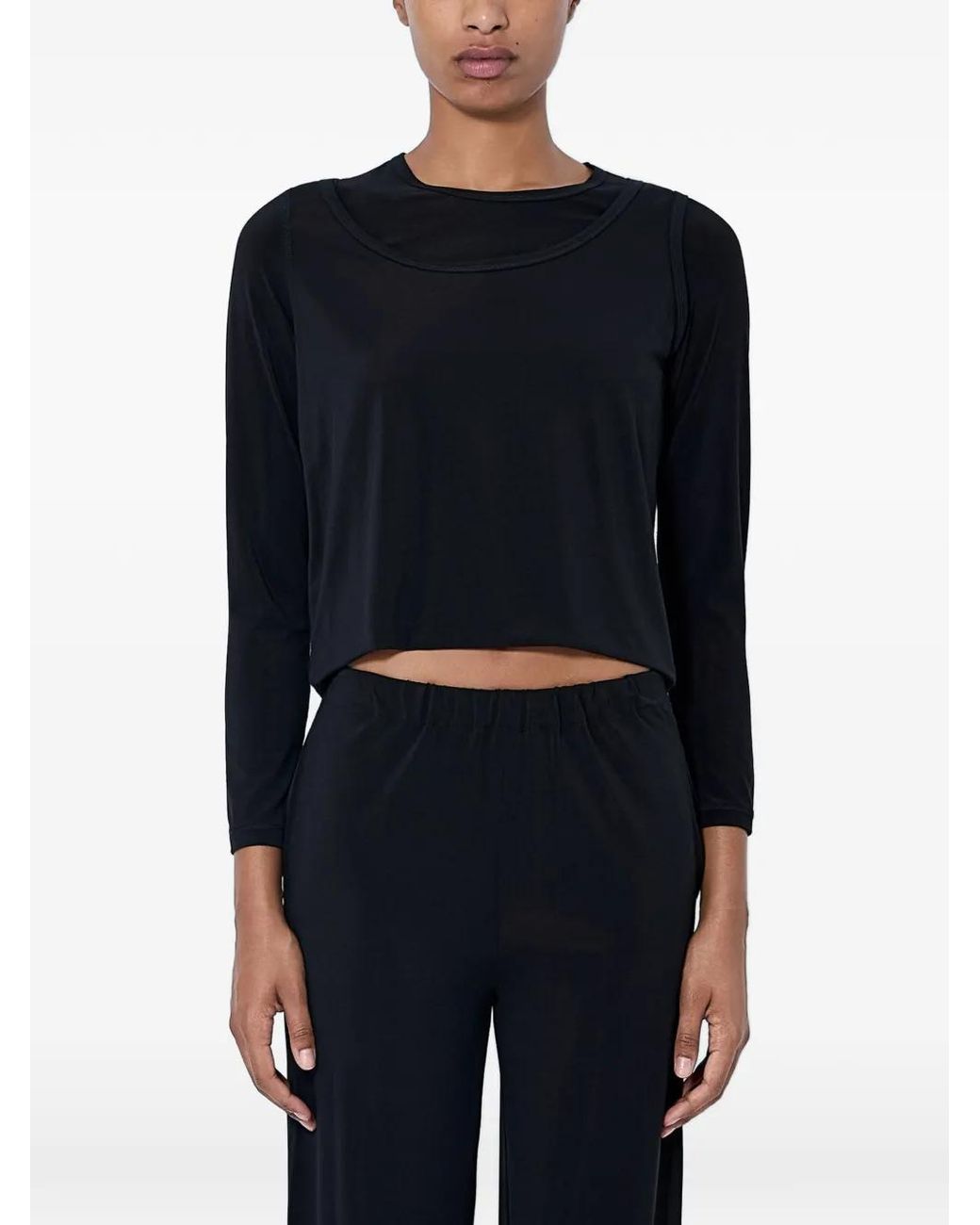 Issey Miyake Blue Cropped Long-Sleeve Crop Top
