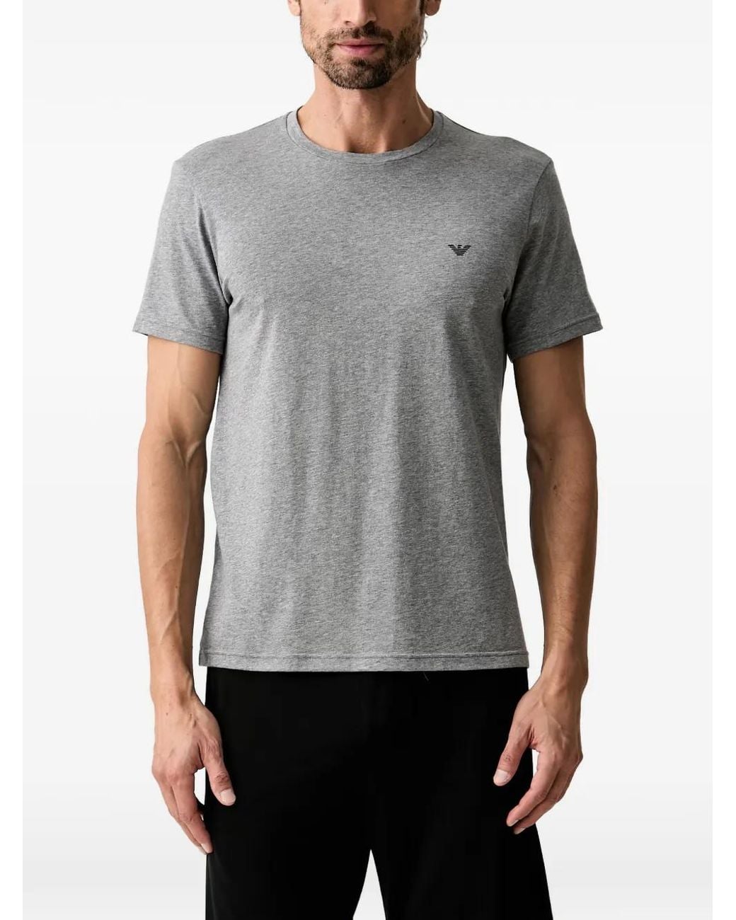 Emporio Armani Gray Logo-Embroidered T-Shirts (Set Of Two) for men