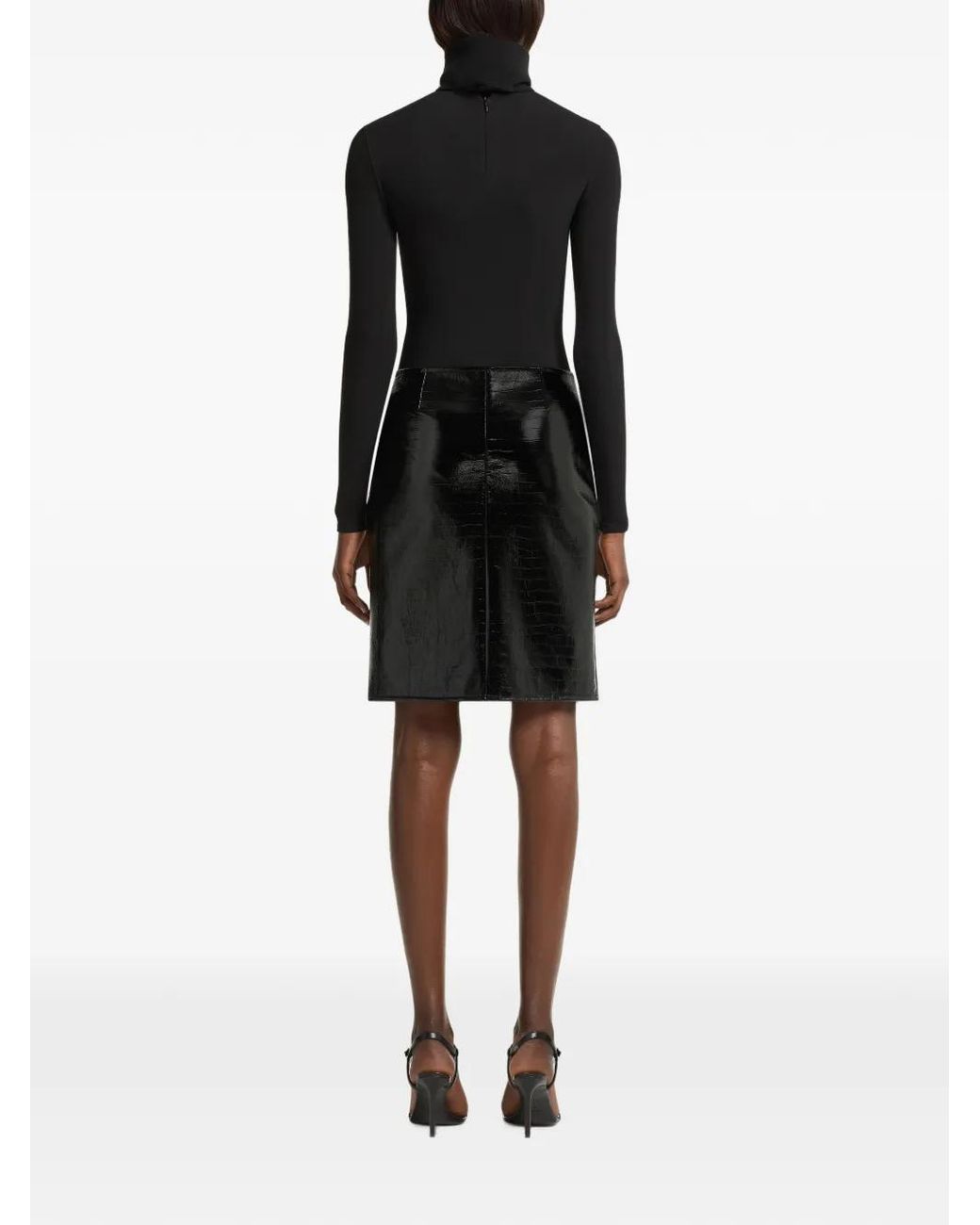 Courreges Black Croc-Embossed Vinyl Skirt