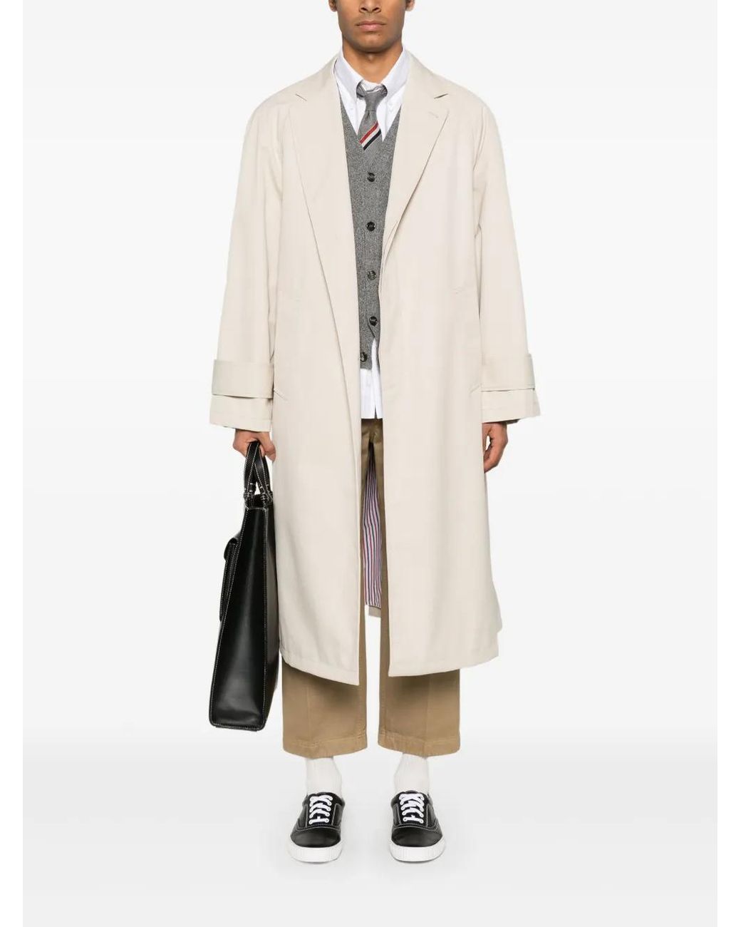 Thom Browne White Cotton Raglan Coat for men