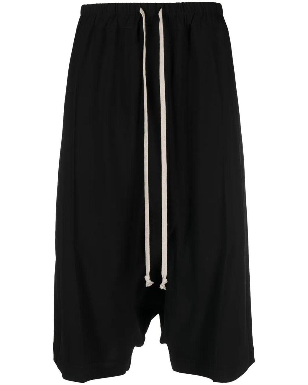 Rick Owens Black Drop-Crotch Drawstring Shorts for men