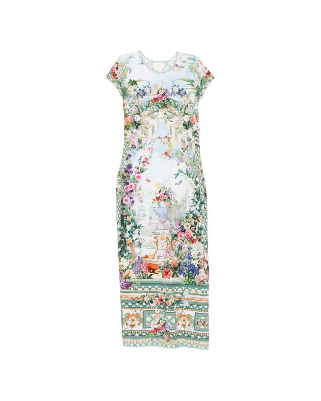 Camilla White Floral-Print Rhinestone-Embellished Midi Dress