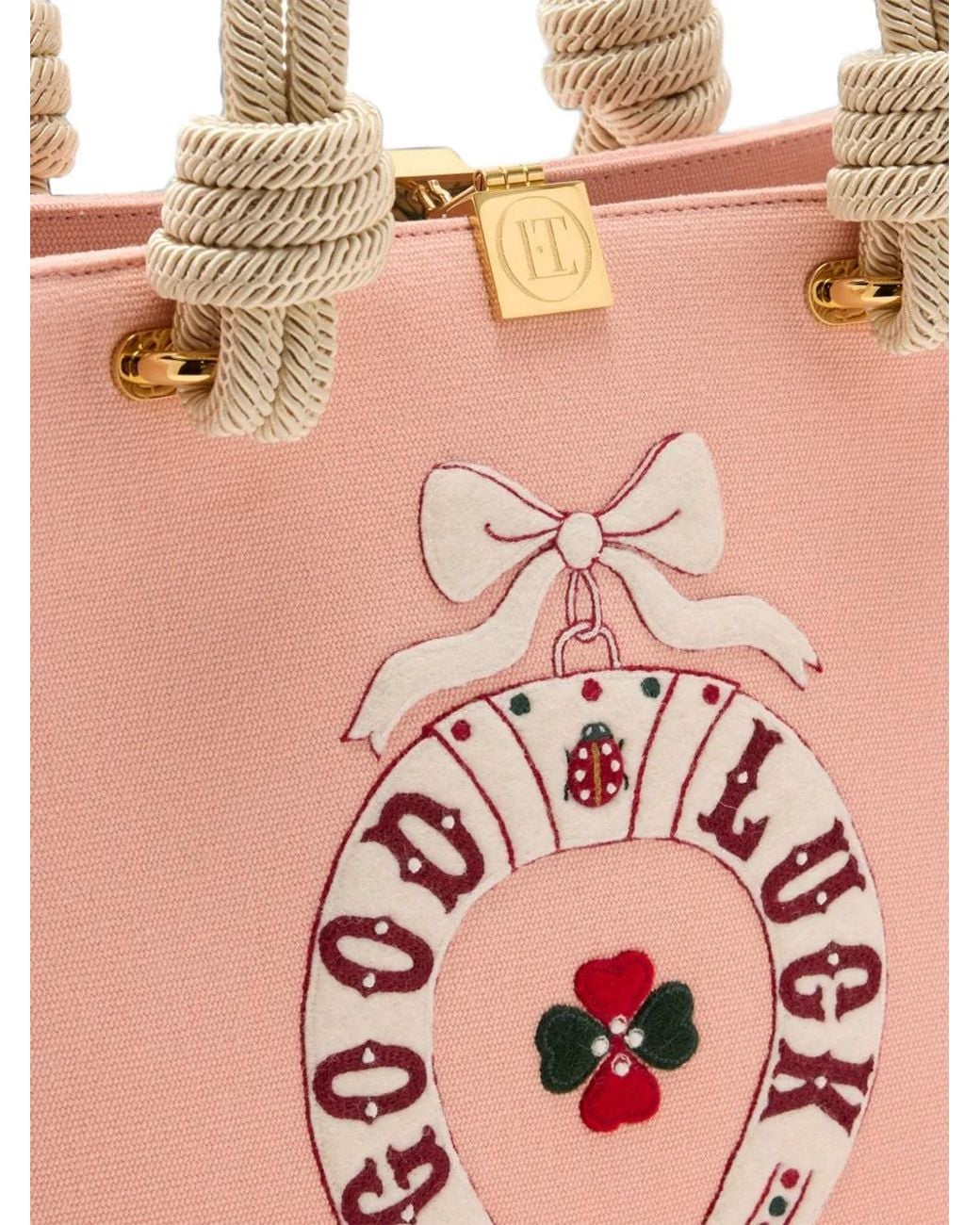 Olympia Le-Tan Pink X Mlle Mouns Small Good Luck Knotted-Handle Tote Bag