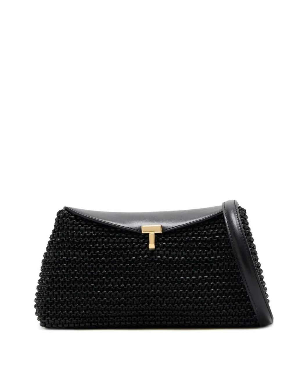 Totême Black T-Lock Woven Leather Clutch Bag