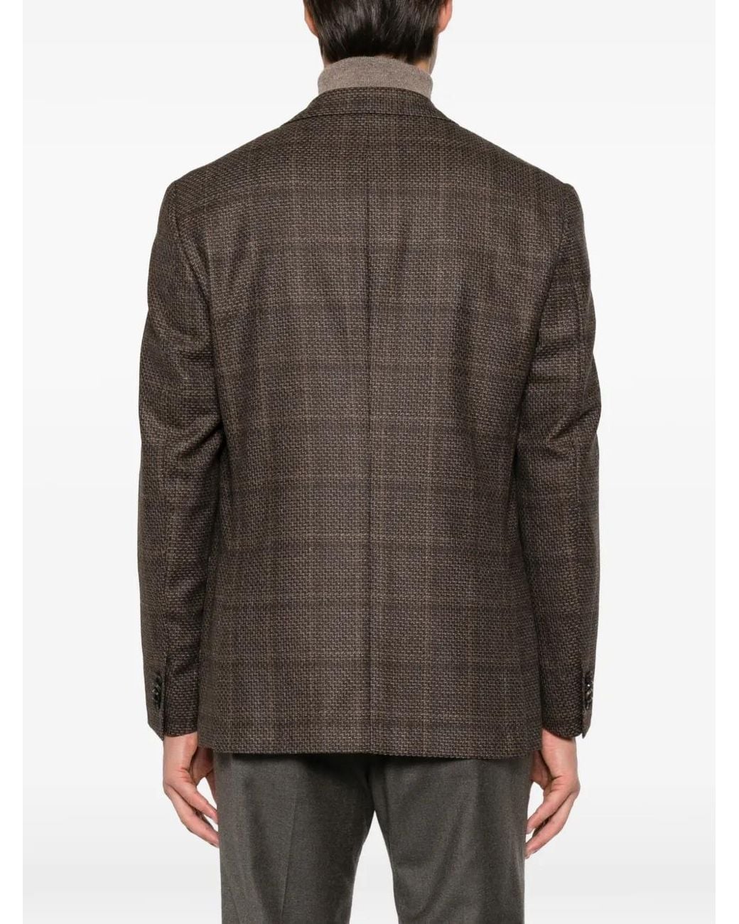 Corneliani Brown Check-Pattern Virgin Wool Blazer for men