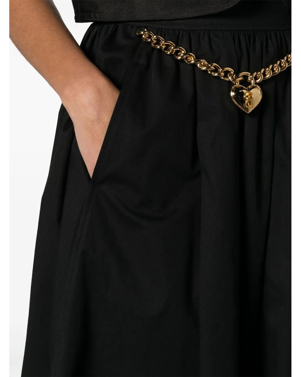 Moschino Black Heart-Charm Ruched Midi Skirt