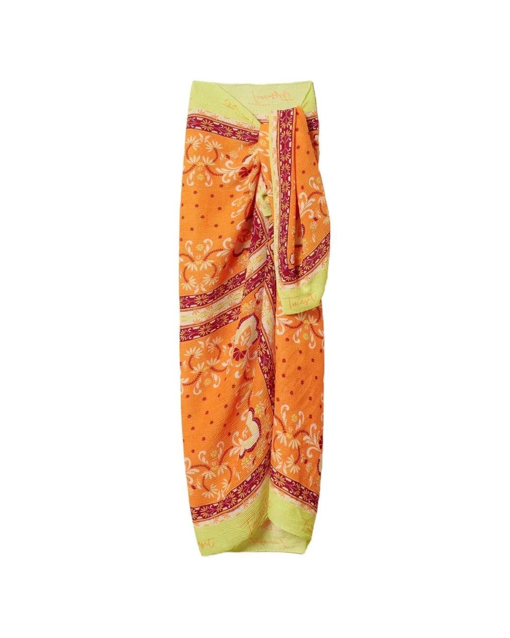 Twinset Orange Embossed Sarong With Print
