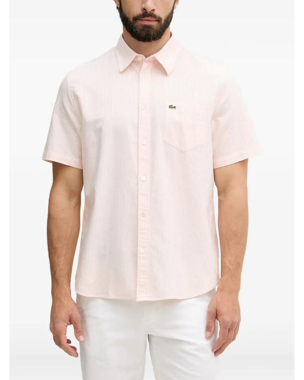 Lacoste White Striped Short-Sleeve Shirt for men