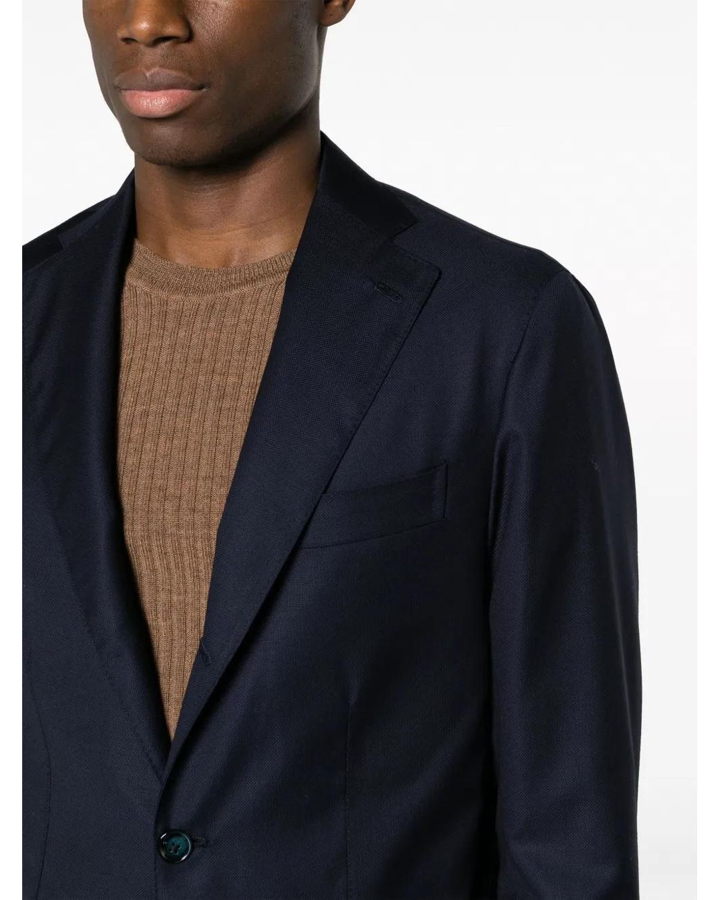 Barba Napoli Blue Notcheded-Lapel Virgin Wool Blazer for men