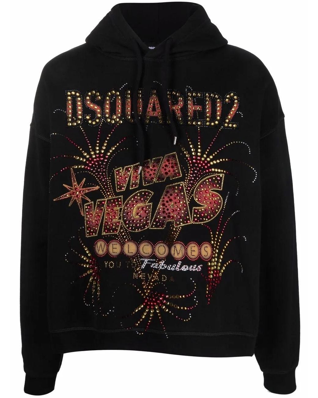DSquared² Black Las Vegas Print Cotton Hoodie for men