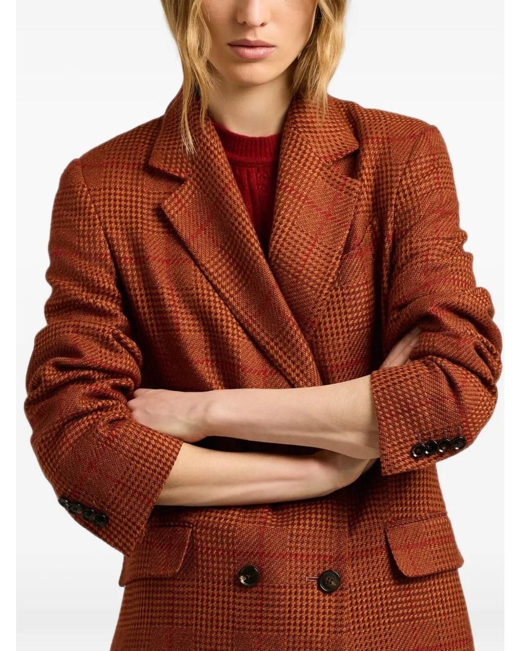 Kiton Brown Double-Breasted Check Jacket