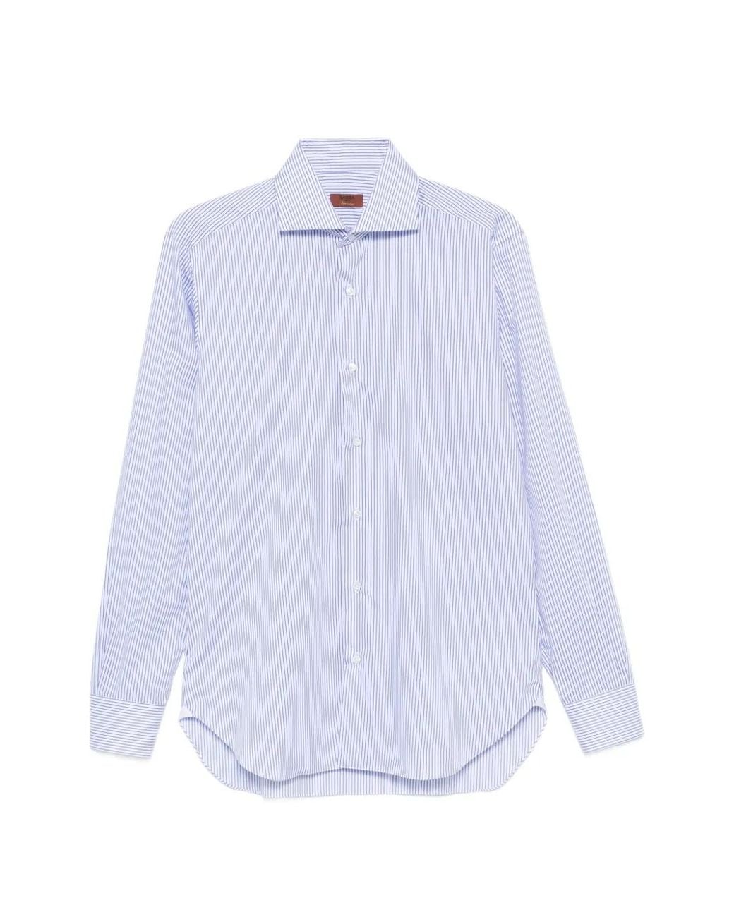 Barba Napoli White Vertical-Stripe Spread-Collar Shirt for men