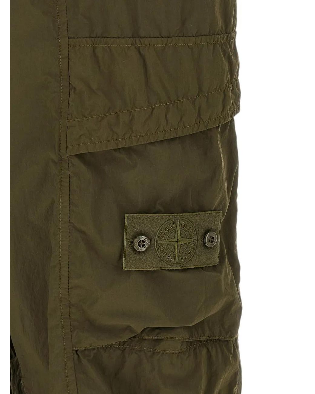 Stone Island Green Nylon Smerigliato_S.I. Ghost Loose-Fit Cargo Trousers With Snap Pockets for men