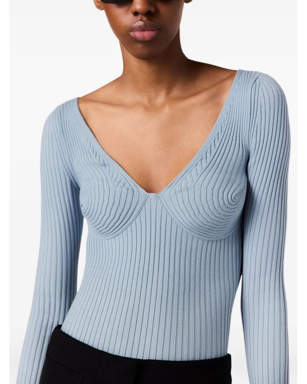 Stella McCartney Blue Ribbed-Knit V-Neck Top