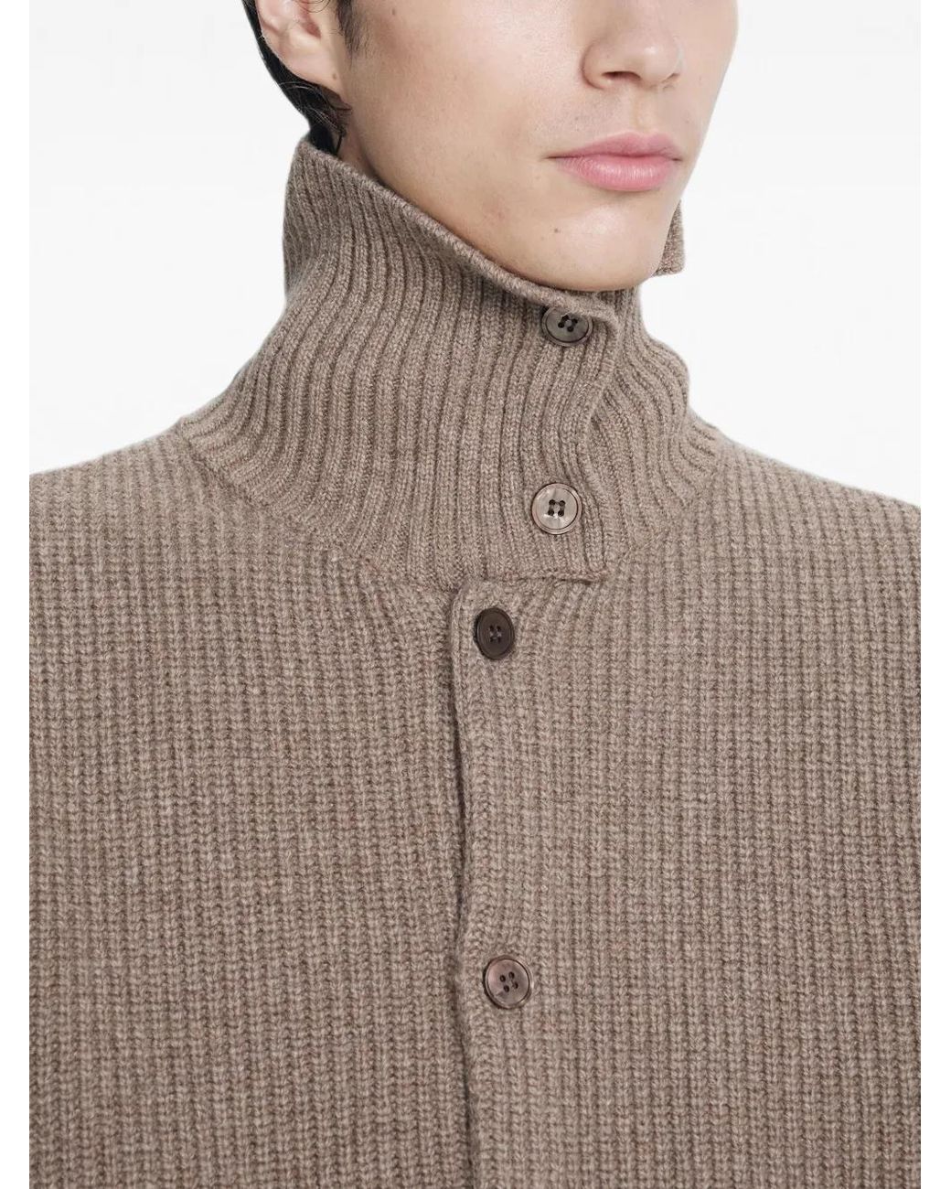 TONYWACK Gray Ribbed-Knit Button-Up Sweater for men