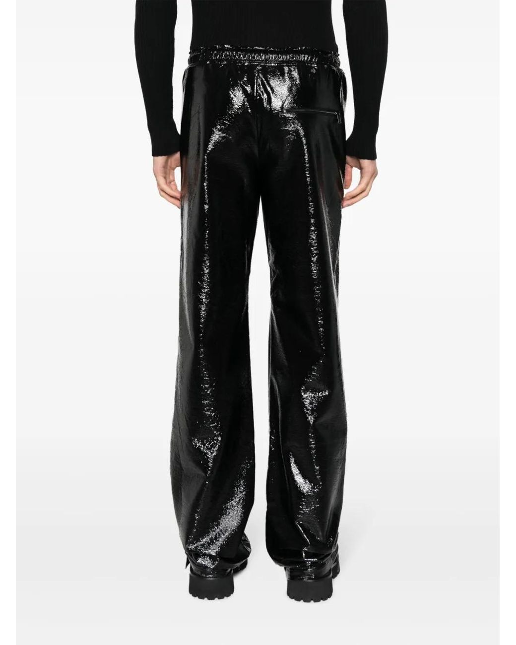 Courreges Black High-Shine Finish Straight-Leg Trousers for men