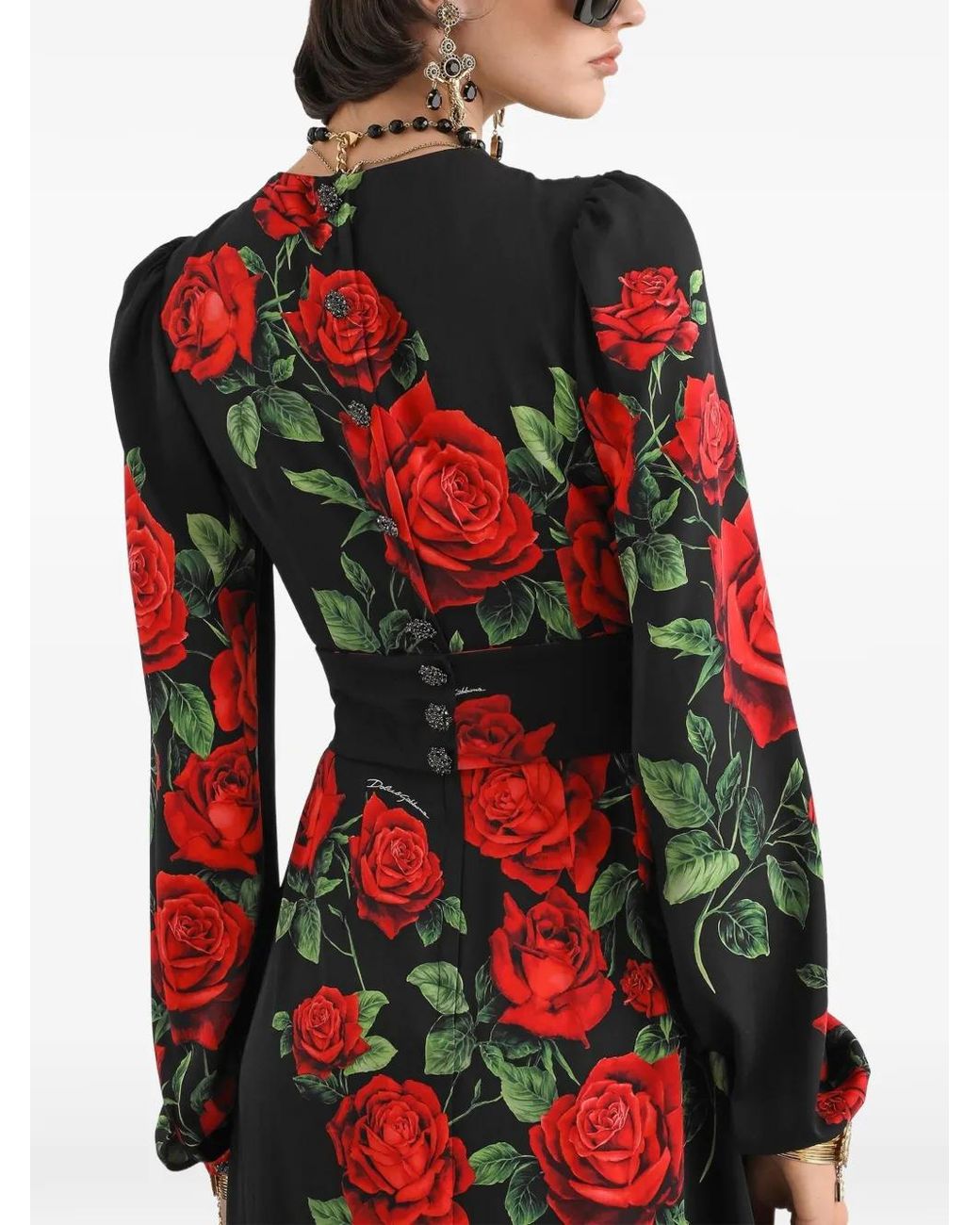 Dolce & Gabbana Red Rose-Print Wrap Maxi Dress