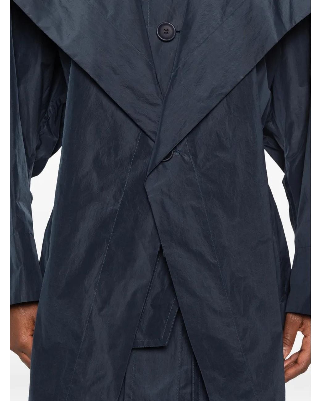 Issey Miyake Blue Correlation Layered-Collar Trench Coat