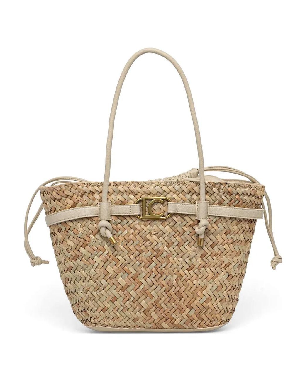 Lola Casademunt White Logo-Plaque Woven Beach Bag
