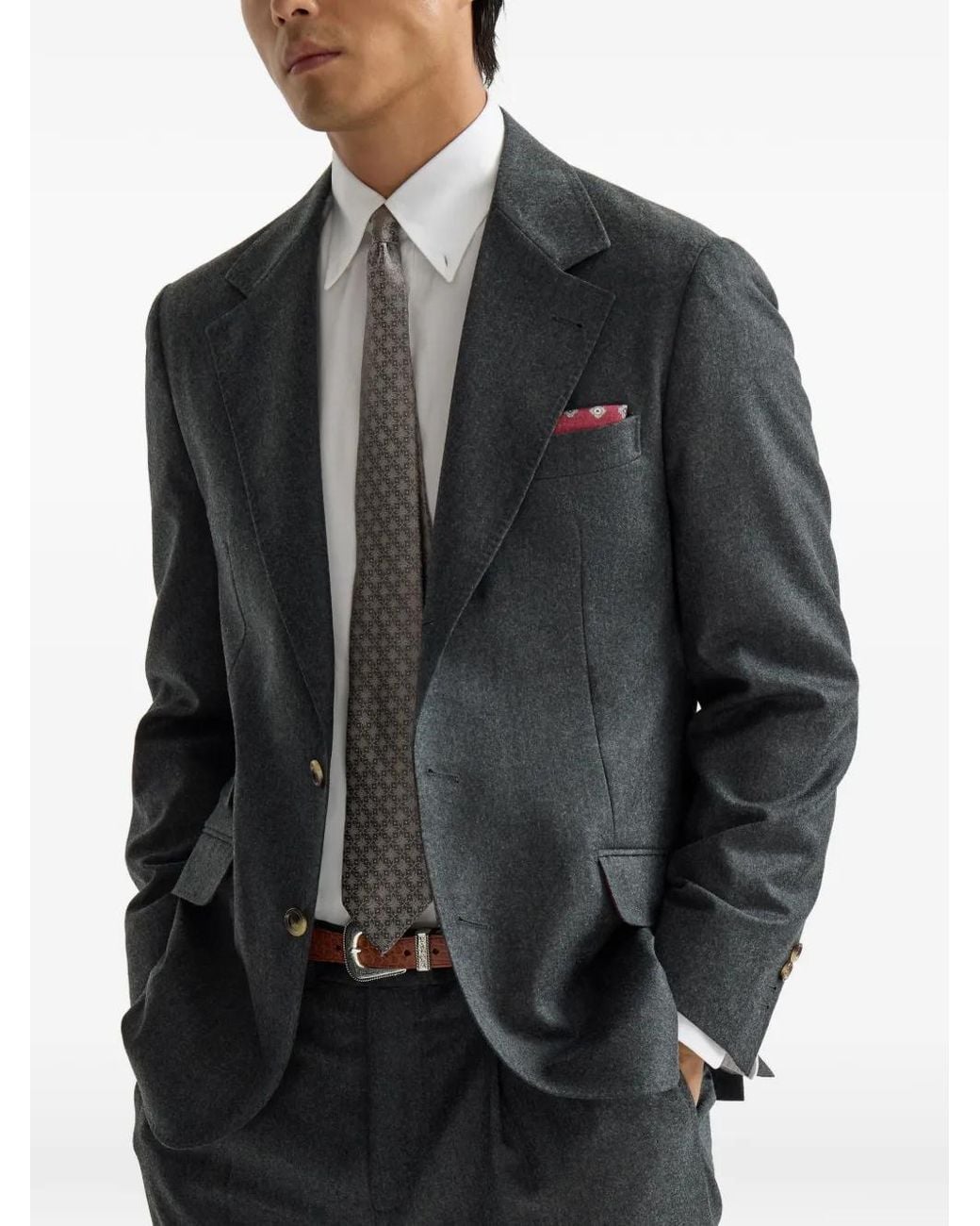 Brunello Cucinelli Gray Virgin-Wool Flannel Deconstructed Cavallo Blazer for men