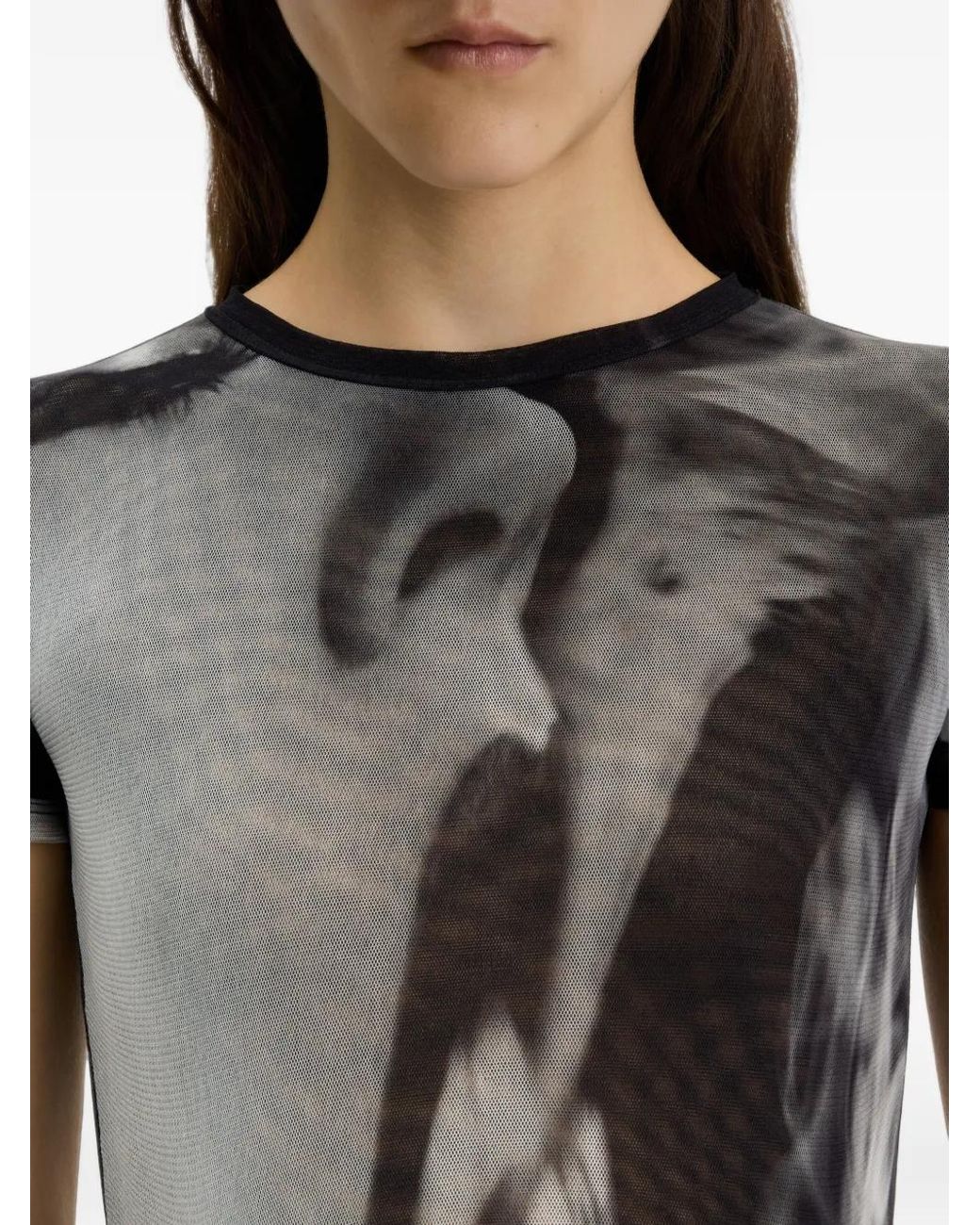 Jean Paul Gaultier Gray Artistic Print Fitted Crop Top