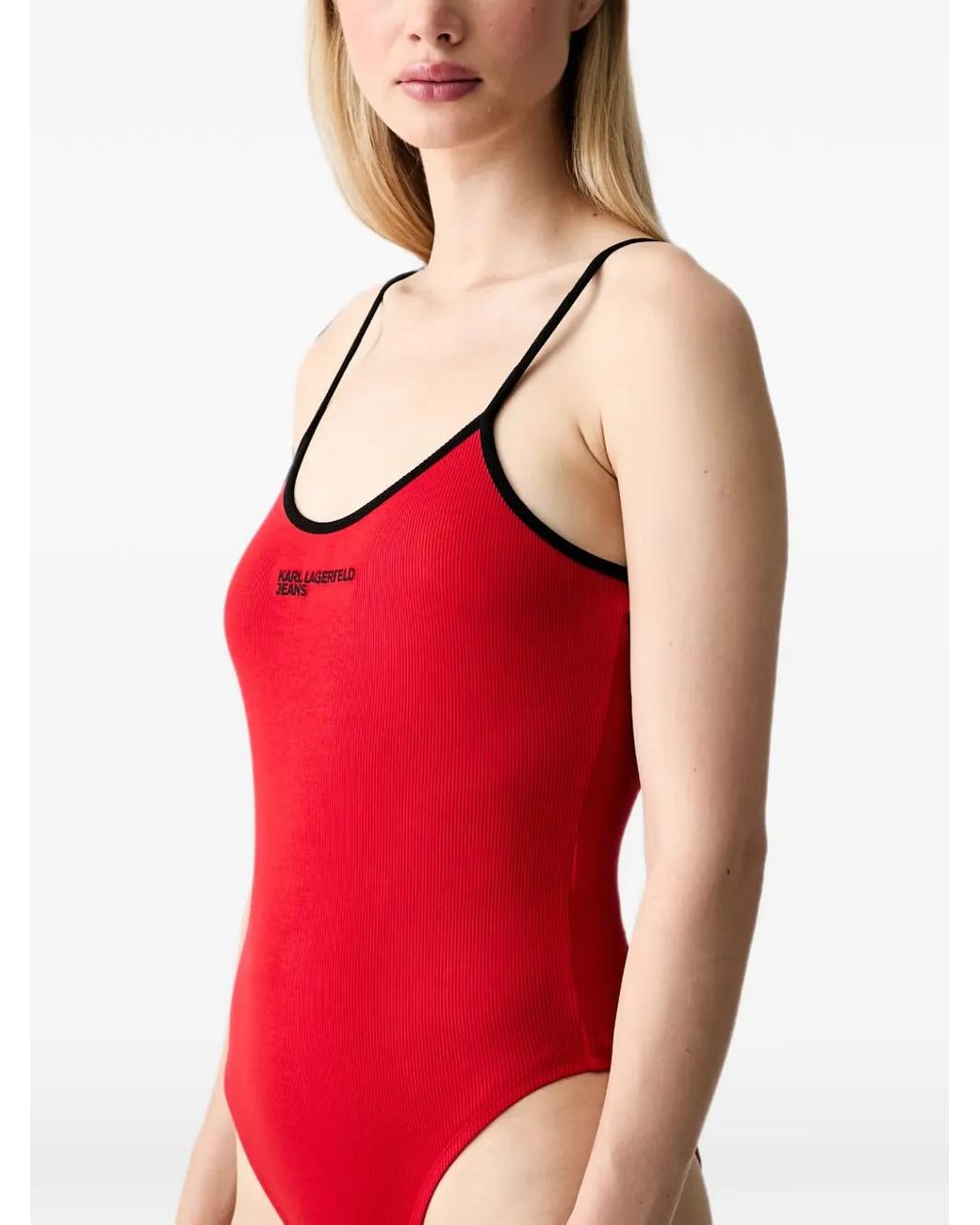 Karl Lagerfeld Red Ribbed Bodysuit