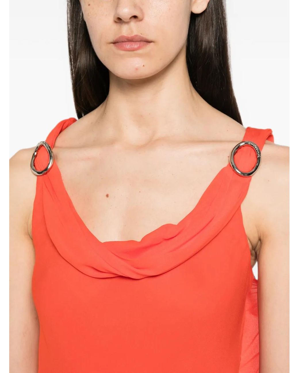 Patrizia Pepe Red Cowl-Neck Ring-Detail Dress