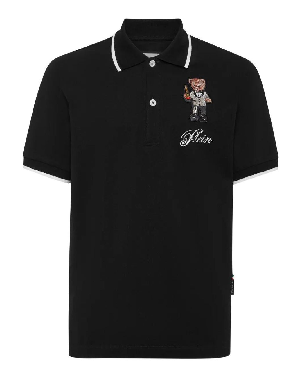 Philipp Plein Black Teddy Bear-Embroidered Polo Shirt for men