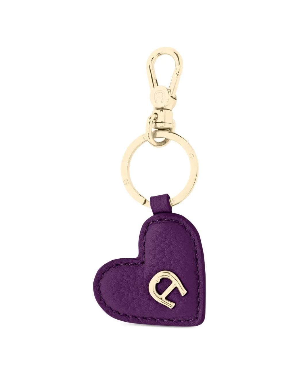 Aigner Purple Heart-Shaped Logo-Plaque Keyring