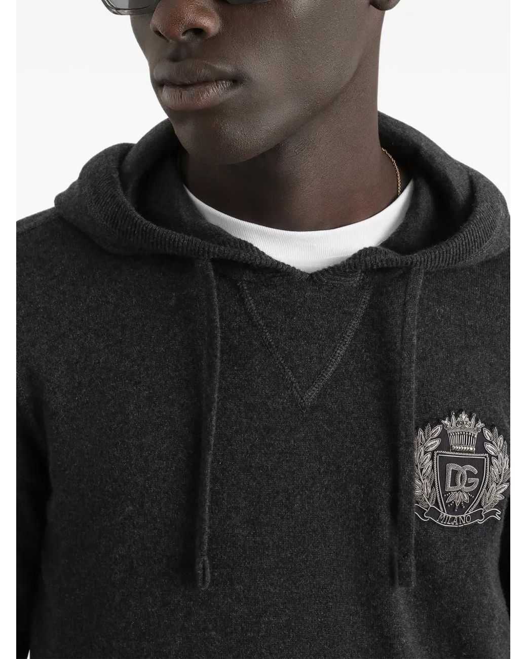 Dolce & Gabbana Black Logo-Embroidered Hoodie for men